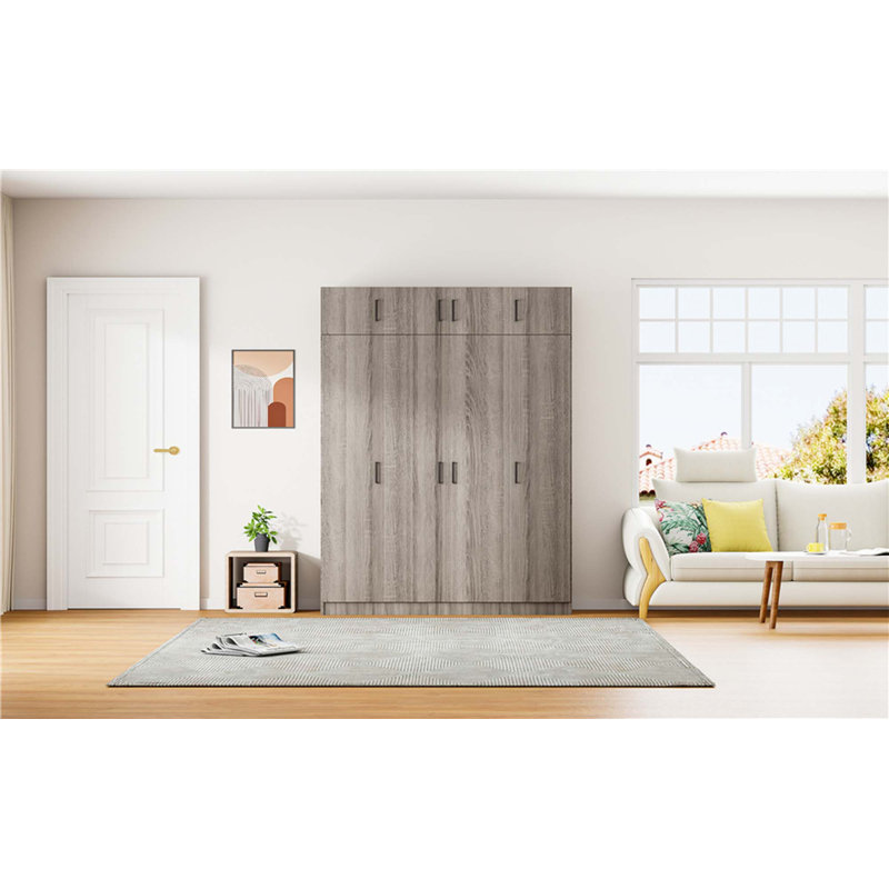 Armoire 4 portes avec 1 tiroir et armoire supérieure, Marron clair