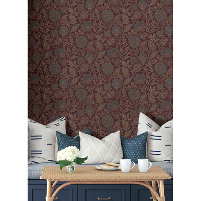Indira Aster Maroon Peel and Stick Wallpaper