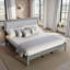 Upholstered Platform Bed with Tufted Headboard, Solid Rubberwood Panel Bed-1949761003