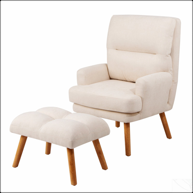 Fauteuil d'appoint confortable avec repose-pieds, fauteuil en tissu avec pieds en bois et dossier réglable pour une assise polyvalente