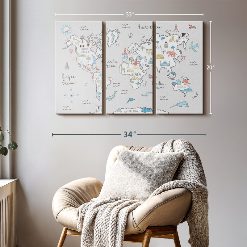 «World Map Pastel» sur toile, H 20 po x l 33 po x P 1,25 po