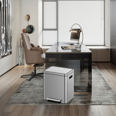 Dual Compartment Kitchen Trash Can - 30L (2 x 15L) Stainless Steel Step Recycling Bin - Removable Inner Buckets, Soft-Close Lid, Fingerprint-Proof - Home, Office, Bathroom, Silver - Size: 38.00*42.80*45.70cm, Colour: 15L*2