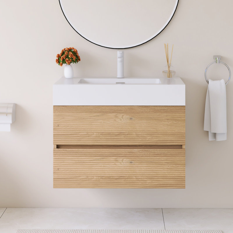 Meuble-lavabo mural 30 po avec lavabo à surface solide blanc, 30"