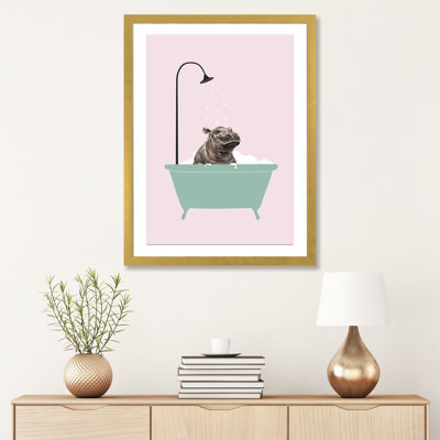 Hippopotame dans une baignoire, art encadré