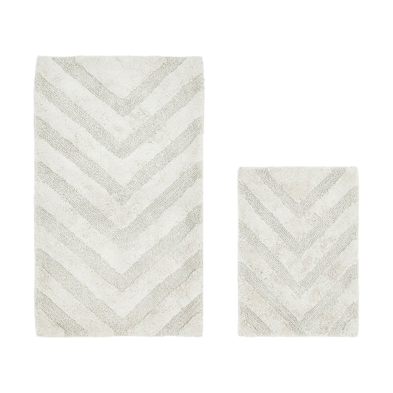 Annaclara Premium 100% Cotton 1990 GSM 2-Piece Tufted Chevron Bath Rug Set with Non-Slip Spray Latex Backing, OEKO-TEX® Certified, Super Absorbent and Machine Washable, Ivory