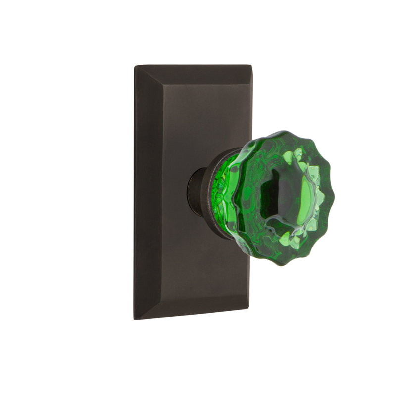 Plaque Studio avec poignée de porte en émeraude en cristal, 2 3/4, Bronze frotté à l'huile