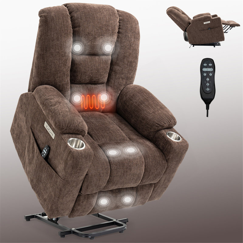 Power Lift Recliner Chair With Massage Heat Function And Dual Charging Ports, Brown