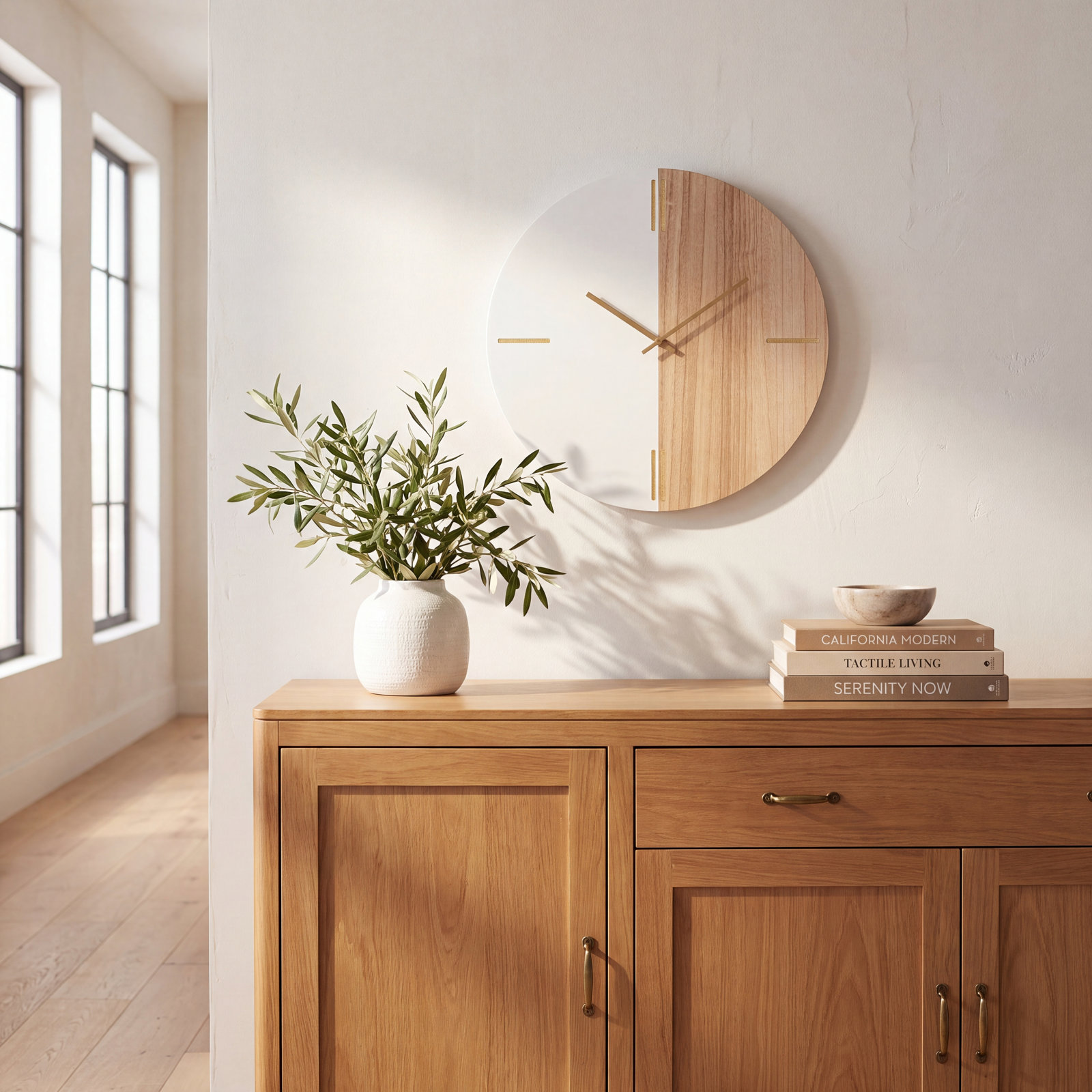 Wood Wall Clock, Brown/White