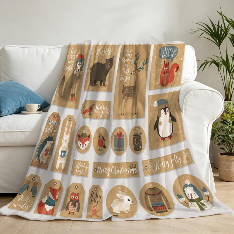 Jeté transparent en flanelle molletonnée, imprimé kraft de Noël et cadeau simple face, Jeté 50 po x 60 po
