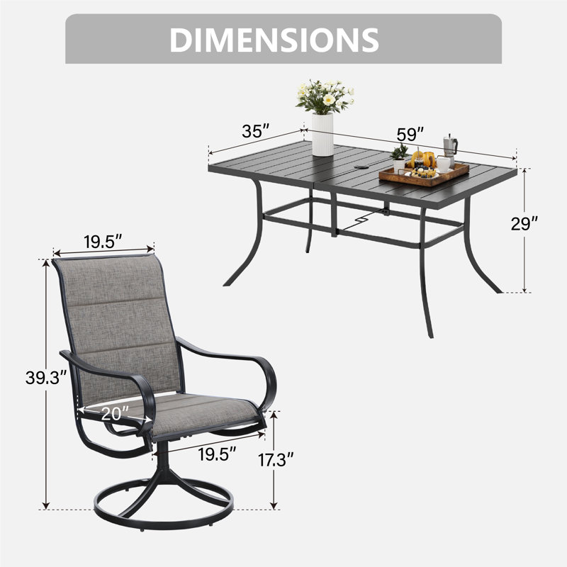Ensemble de salle à manger rectangulaire pour 6 personnes 60 "avec parasol Leonard