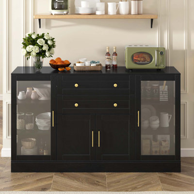 58.3" Modern Buffet Sideboard With 4 Doors & 2 Drawers, Adjustable Shelves, Power Outlet, Acrylic Panels, Aluminum Alloy Handles For Dining Room, Livi
