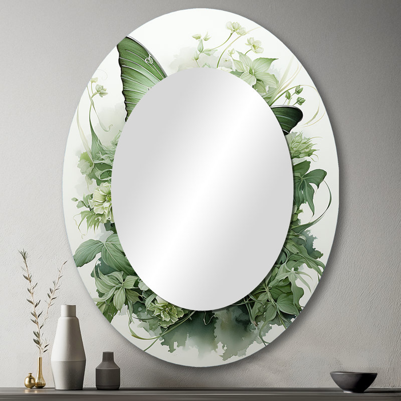 Miroir mural vert Green Butterfly Whirling Beauty, 43 po x 33 po