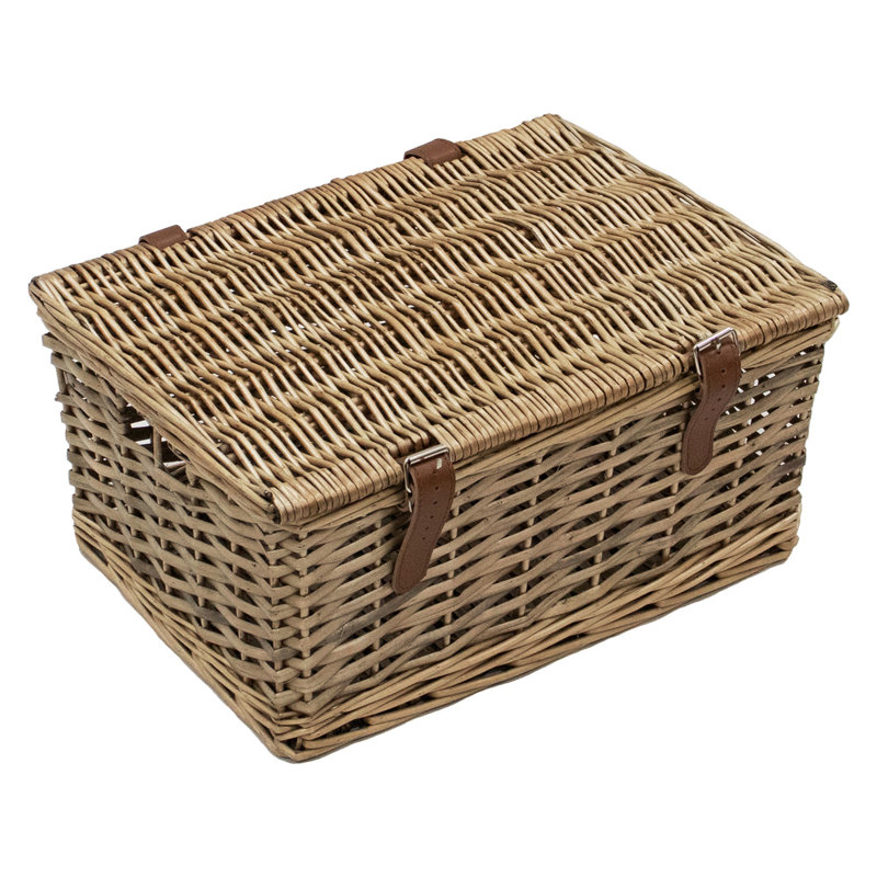 Buff Wicker Hampers with Faux Leather Straps