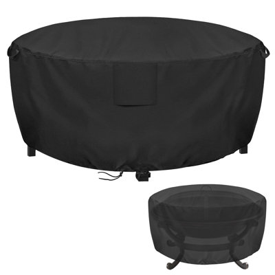 Outdoor Grill Waterproof Cover Round Fire Pit Cover, Black, 51″D x 25″H