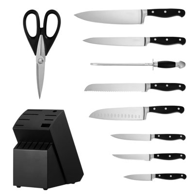 Ensemble de couteaux de cuisine avec bloc et aiguiseur, ensemble de couteaux tranchants en acier inoxydable à haute teneur en carbone de 15 pièces, coutellerie de cuisine avec poignée résistante aux fissures, tige d'affûtage et bloc en bois, pour cuisiniers à domicile