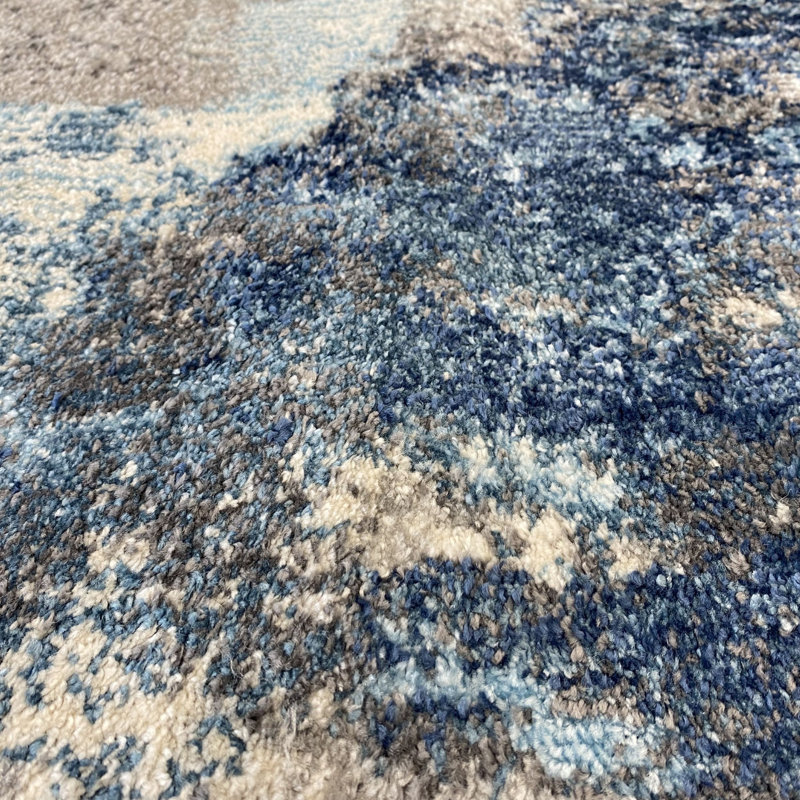 Tapis abstrait gris / bleu Rethman, Rectangle 2 pi x 3 pi