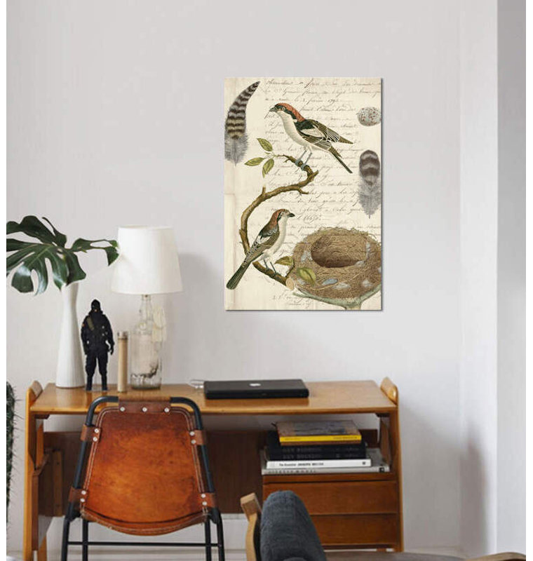 « aviaire journal i », art textuel sur toile, H 12 po x l 8 po x P 0,75 po, Toile tendue