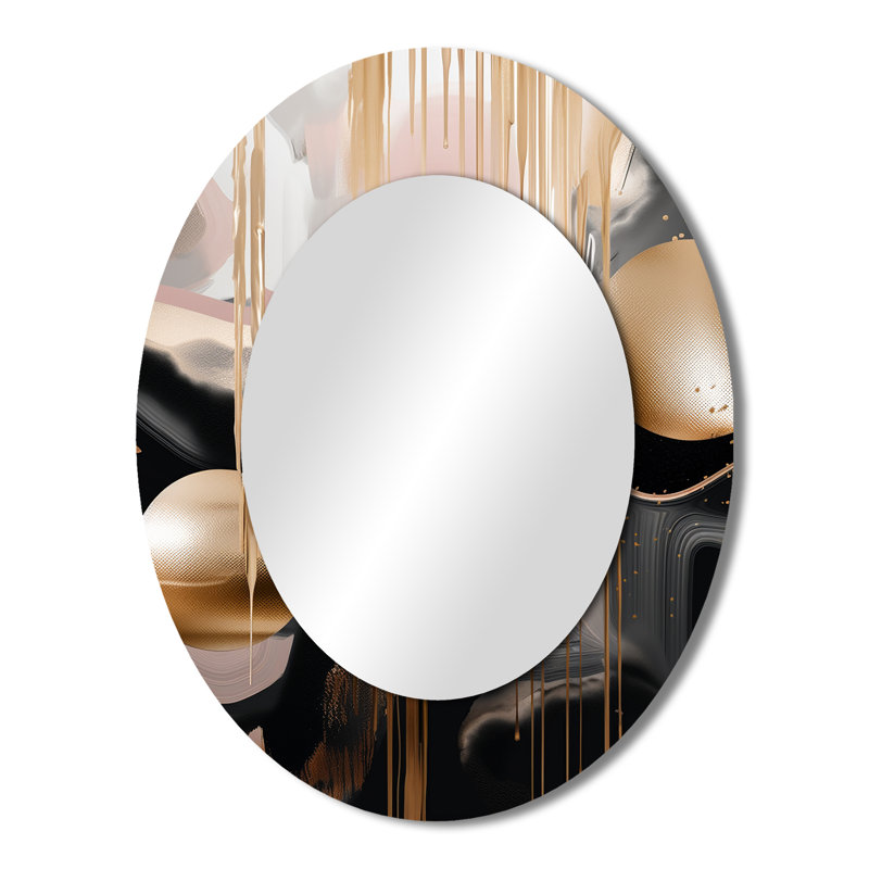 Doré et noir Marble Expression II - grand miroir mural ovale sur métal, 43 po x 33 po