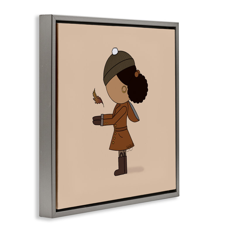 Fille automnale avec cadre flottant à feuilles, design par Sierra Siler, Cadre flottant gris lustré, H 18 po x l 18 po