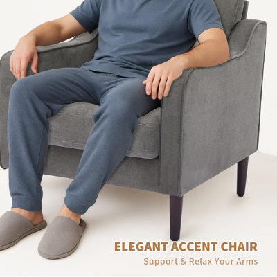 Mid-Century Modern Linen Upholstered Accent Chair, High Back Comfy Reading Armchair with Scooped Arms, Stylish Single Sofa Chair for Living Room, Bedroom & Home Office