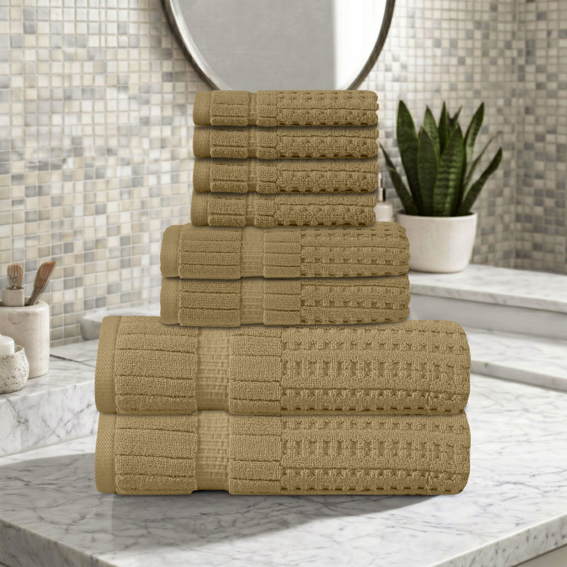 Willow 8 Pieces Towel Set – 100% Combed Cotton, Premium Quality 630 GSM, Linen, Ultra-Soft & Highly Absorbent (2 Bath, 2 Hand, 4 Wash Towels set)