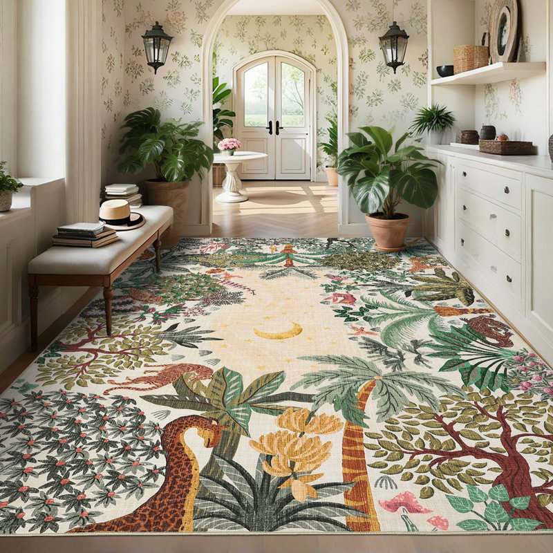 Tapis floral lavable à la machine avec envers en caoutchouc pour le salon Tapis antidérapant antidérapant pour le salon de la chambre à coucher