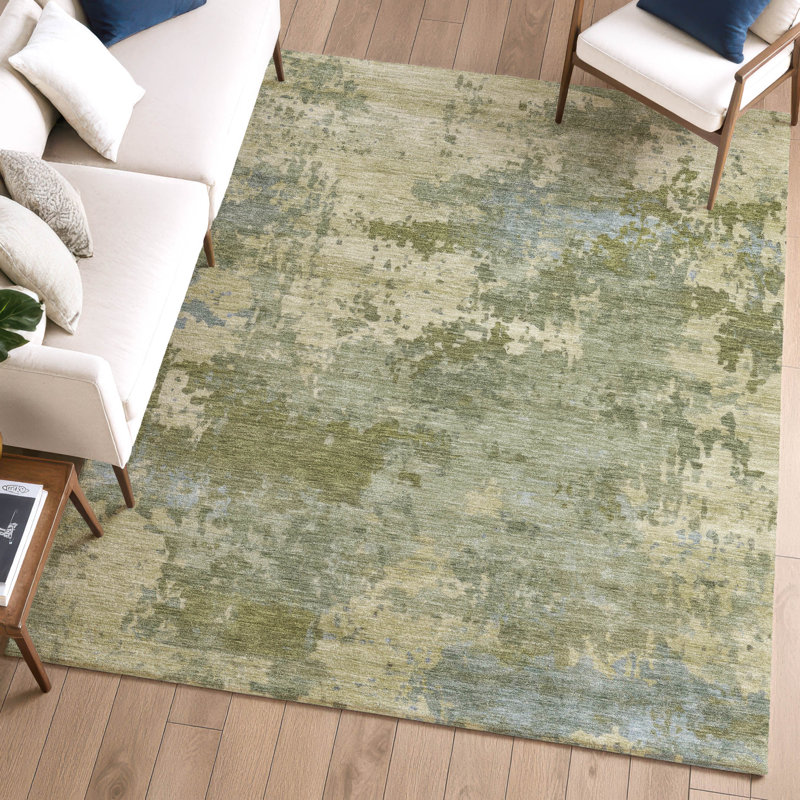 Tapis abstrait lavable à la machine de qualité supérieure Mayfield AMF2143, 5 pi x 7 pi 6 po, Vert