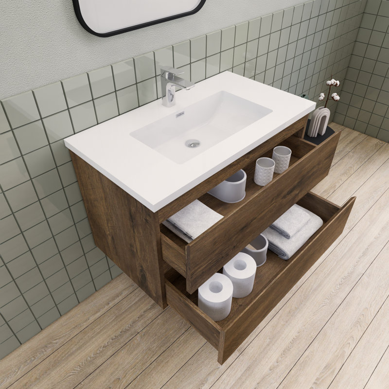 Meuble-lavabo flottant simple 36 po Alcester Ivy Bronx, Palissandre