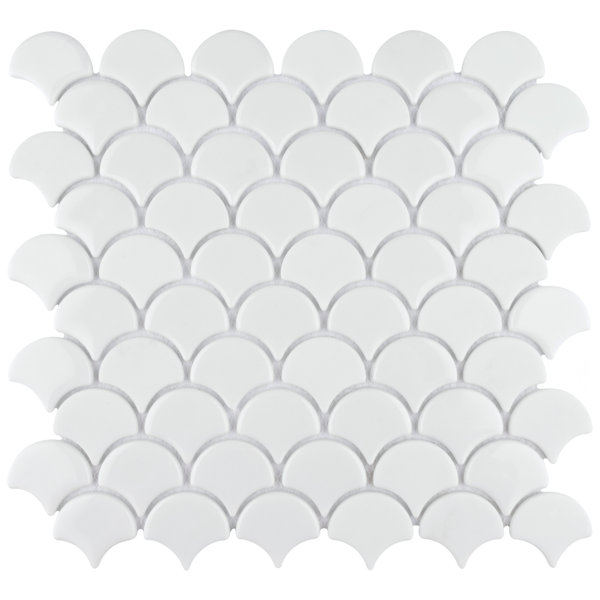 Expressions Scallop White 11-1/4" x 12" Glass Mosaic Floor and Wall Tile