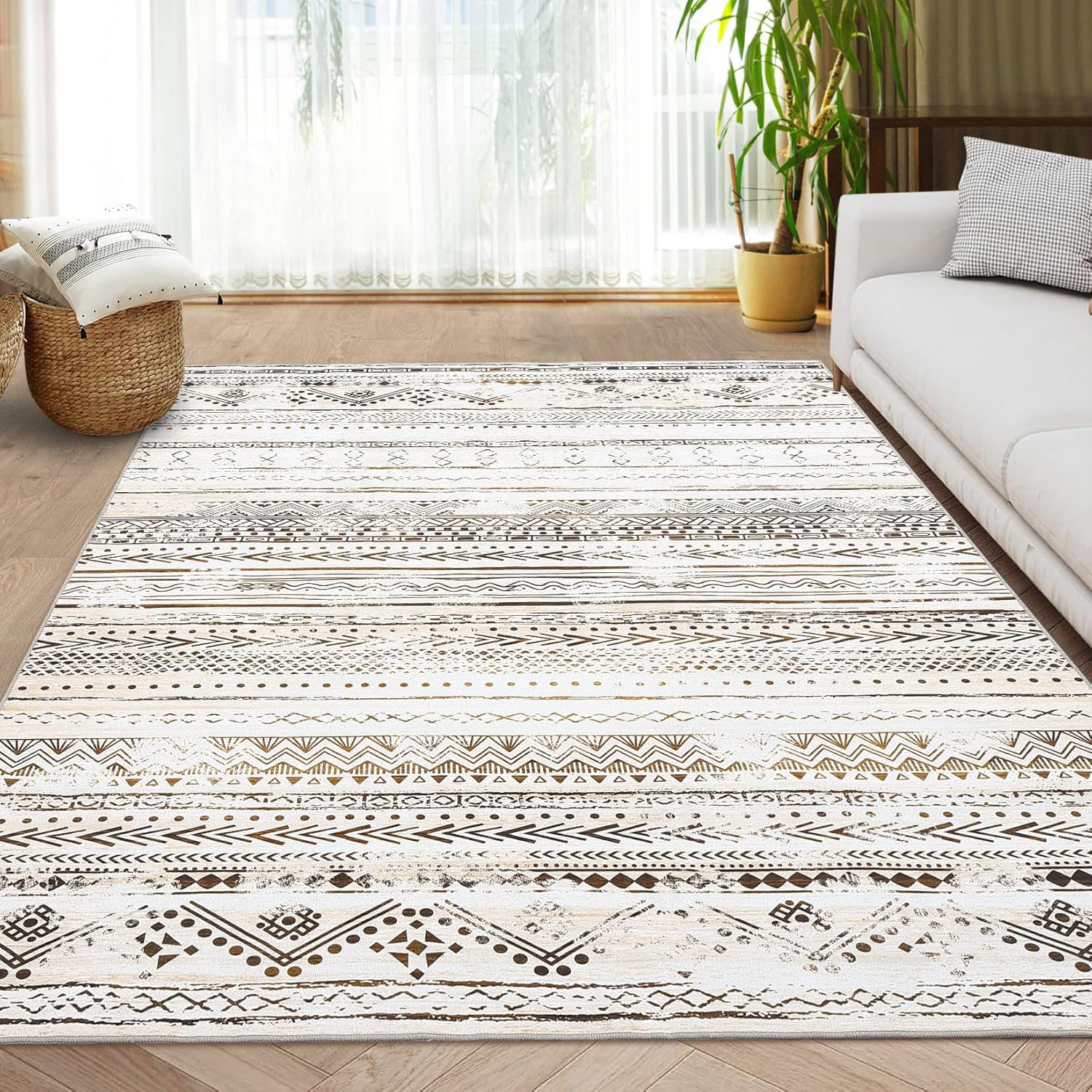 Simple Design Area Rugs Ebern Designs Area Rug Geometric Rug, Machine Washable Rugs for Living ...