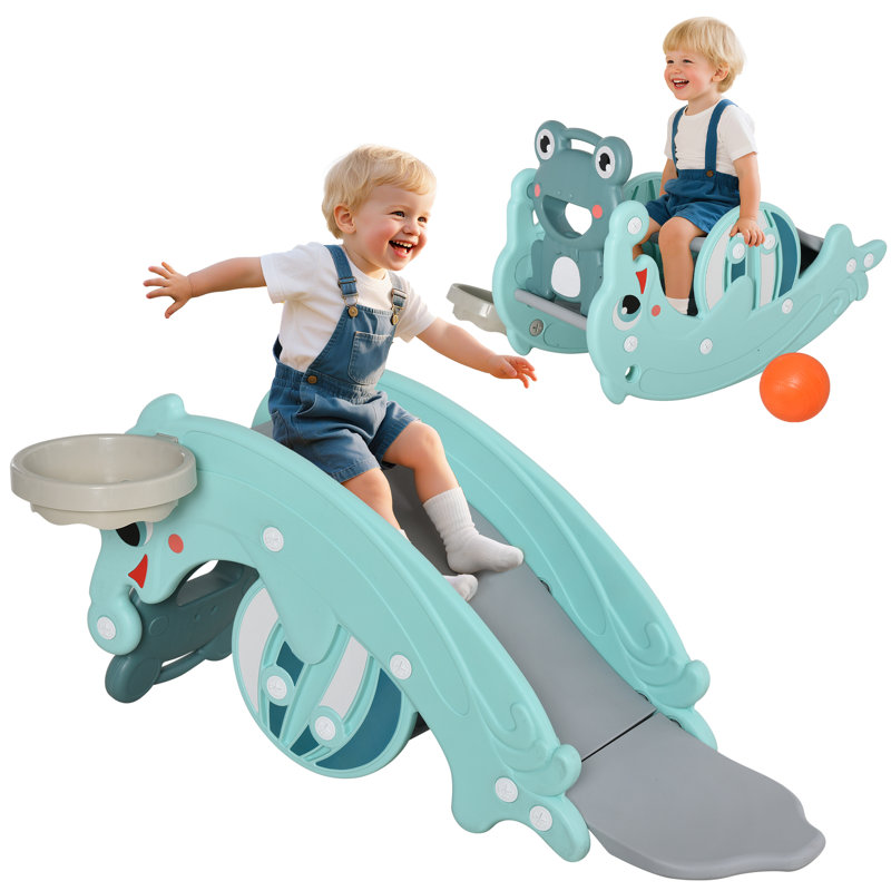 Brynulf 3-in-1 Children Kids Slide Animal with Basketball Hoop Rocker