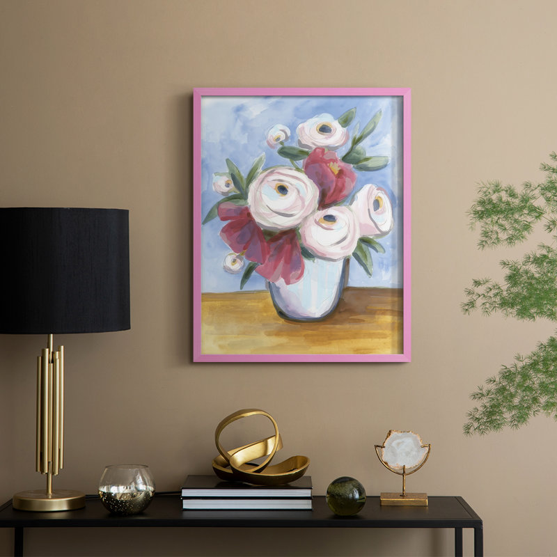 Tea Rose Posey II, reproduction encadrée - bois massif, H 30 po x l 24 po, Rose