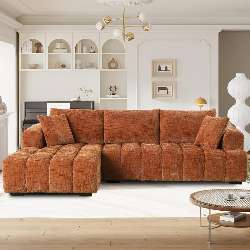 Modern Tufted Sectional Right-chaise Sofa , H 34,2 po x l 109,4 po x P 62,5 po, Orienté à gauche (vu de face)