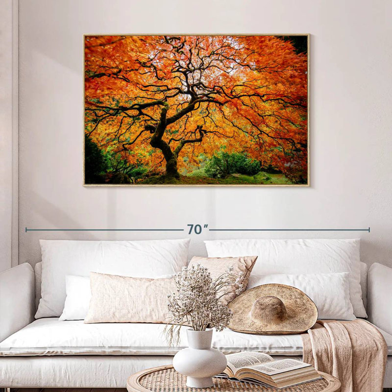 Automne érable japonais, Cadre flottant en bois naturel, 46 po x 31 po