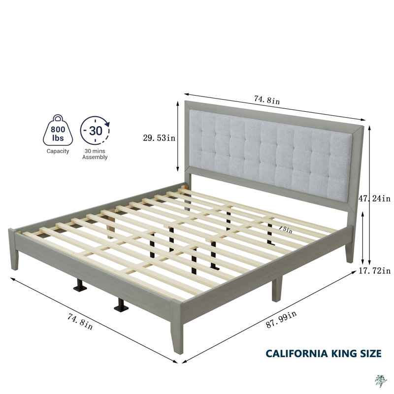 Solid Wood Platform Upholstered Headboard Bed