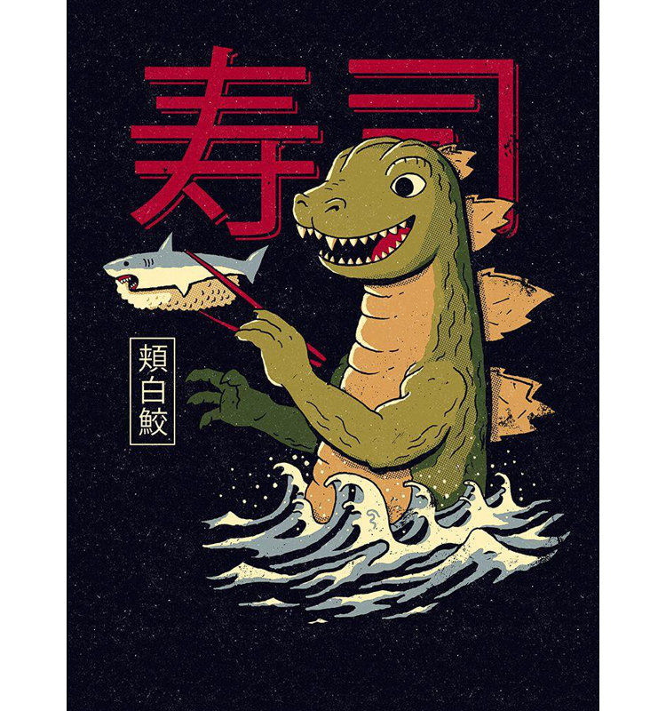 Art sur toile tendue par Trinx Buxton, Michael, monstre sushi, H 47 po x l 36 po