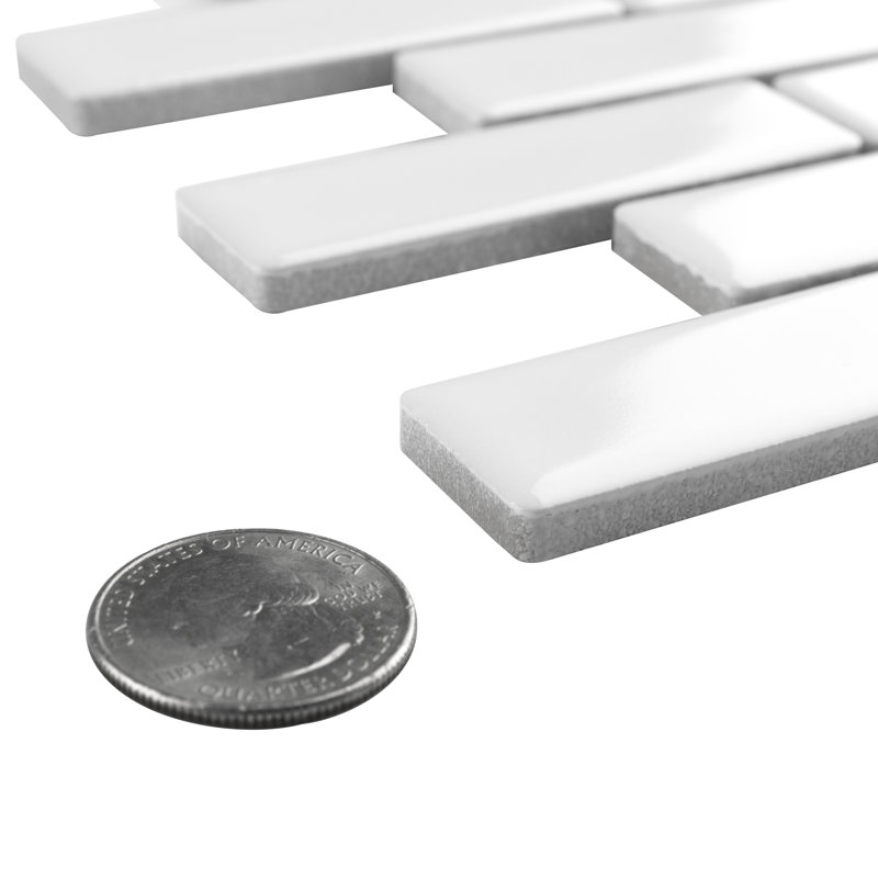 Metro Brick Subway Glossy White 10-1/4" x 11-1/2" Porcelain Mosaic Floor and Wall Tile