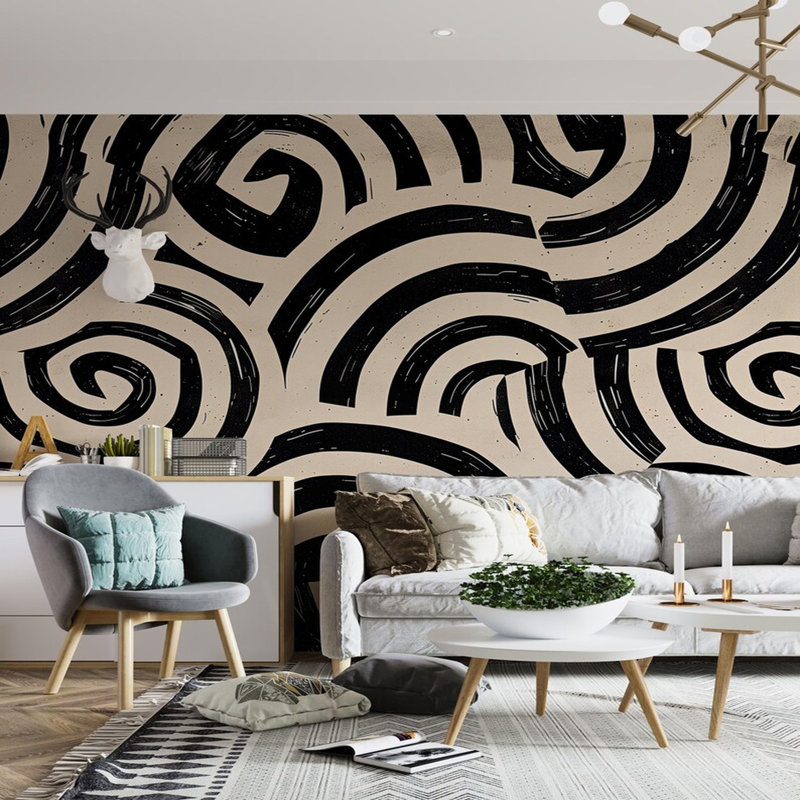 «Bold Spiral Abstraction» sur toile beige, L 204 po x l 114 po