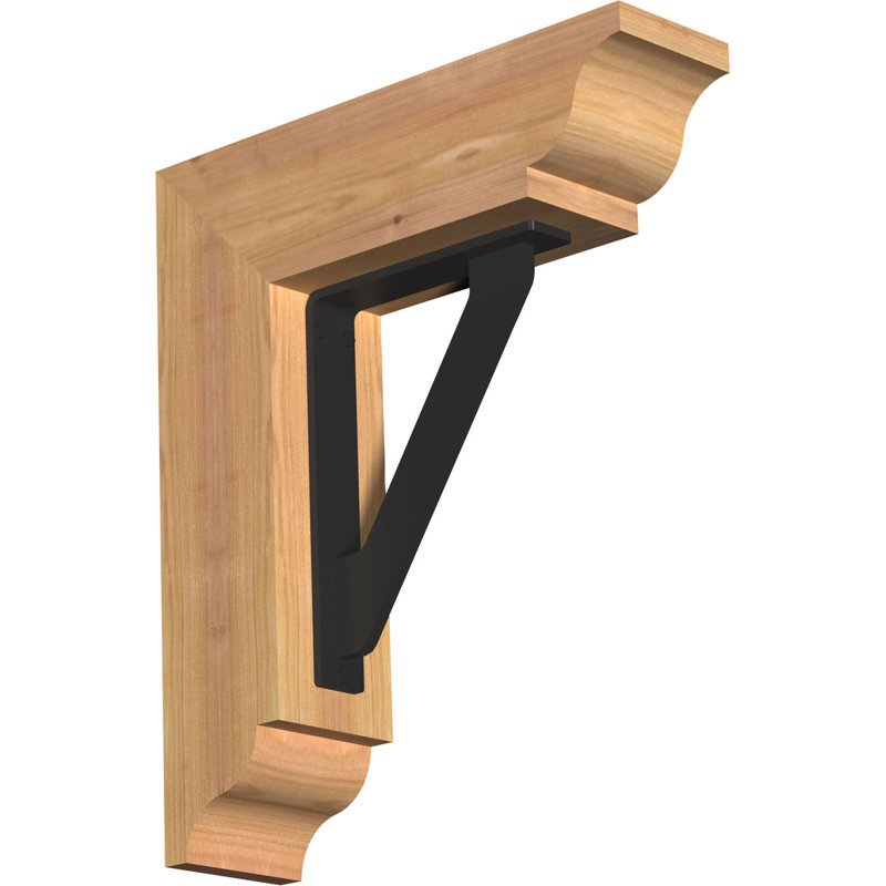 Support traditionnel en fer simple de 2 po d'épaisseur, H 16 po x P 14 po, Cèdre rouge de l'Ouest l 3 1/2 po x T 2 po (lisse