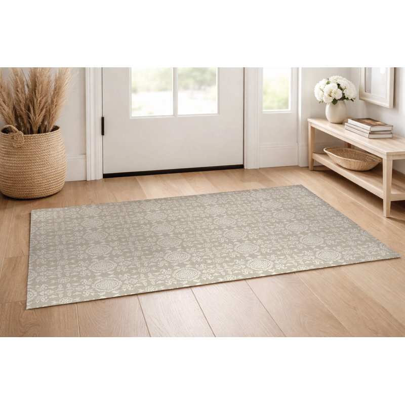 Aubry Ulta-Thin Decorative Indoor Doormat, 48" W x 72" L, Ivory
