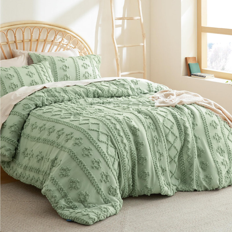 Ensemble d'édredon complet et capitonné 3 pièces Bedure, Lit double, Vert sauge
