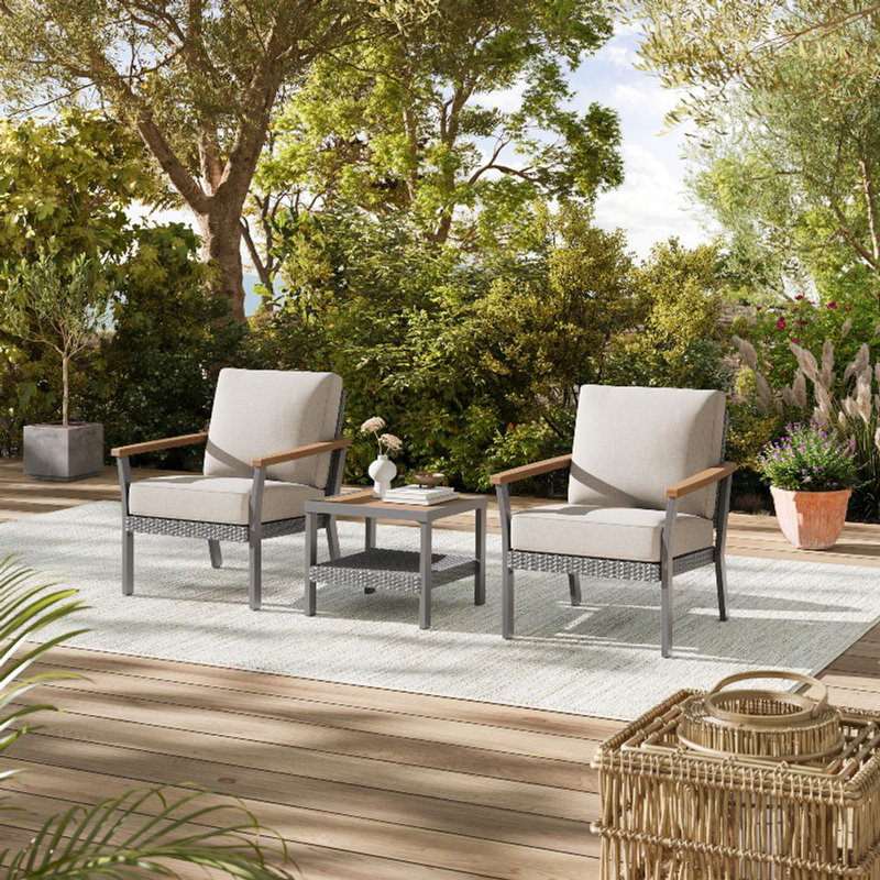 Ensemble de meubles de patio 3 pièces, 2 chaises longues et 1 table basse