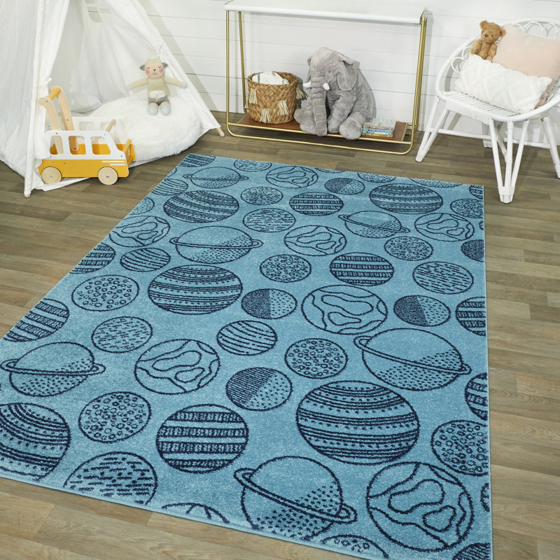 Tapis bleu clair Pinto, Rectangle 3 pi 11 po x 5 pi 7 po