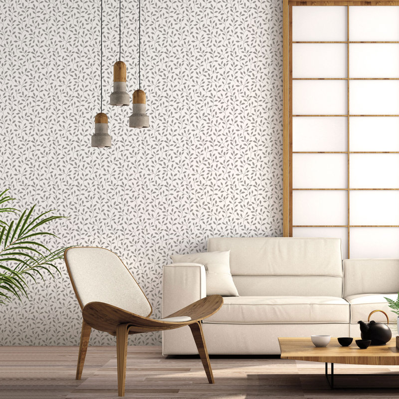 Into The Wild Collection Metallic Trailing Leaf 33' L x 21" W Wallpaper Roll, Silver