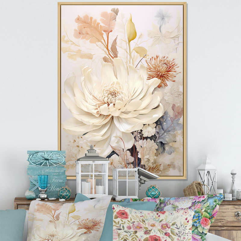 " Floral Kaleidoscope Harmony I ", 40" H x 30" W x 1.5" D, Natural Floater Framed