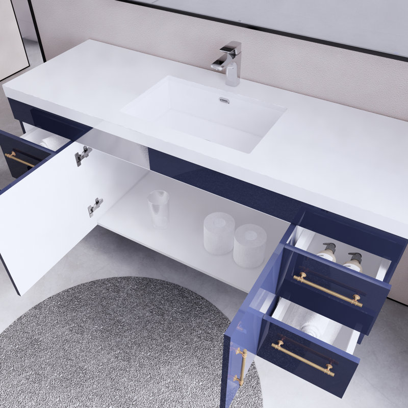 Berner 59.44'' Single Bathroom Vanity with Acrylic Top, Navy Blue