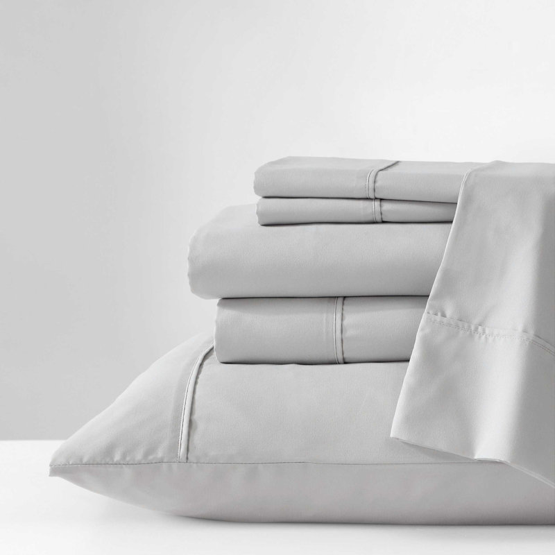 Kenneth Cole Solution Recyled Polyester Solid Bonus Sheet Set, Queen Sheet Set with 4 Pillowcases, Blue
