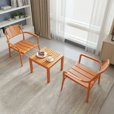 2-Piece PP Single-Seater Chairs & Coffee Table Set, Indoor/Outdoor Multi-Use Furniture For Living Room, Balcony & Beach, No Assembly Chairs, Easy Setup Table, Polypropylene, Apricot Brown