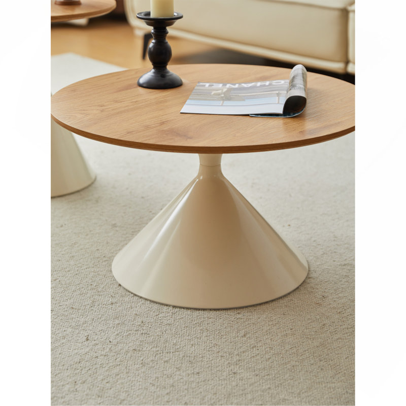 Table basse ronde blanche et bois