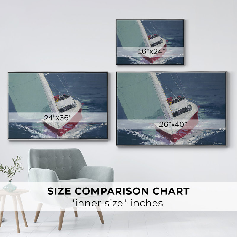 Day Sailing, reproduction d'art sur toile, Toile argentée avec cadre flottant, H 27 po x l 41 po x P 2 po